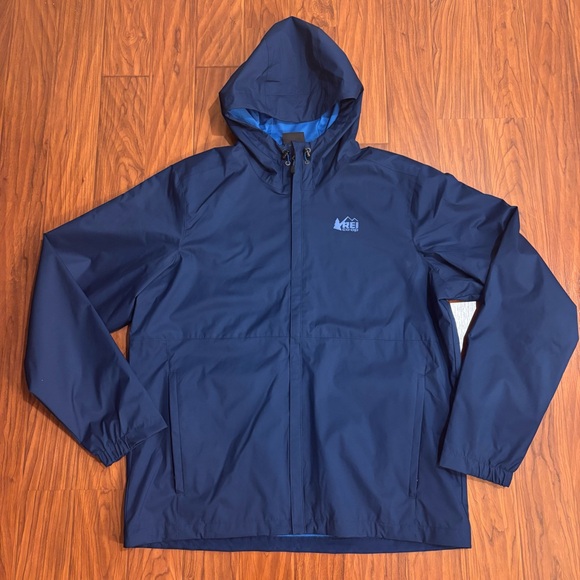 REI Hooded Raincoat Jacket Mens Large Dark Navy Blue - Picture 1 of 6